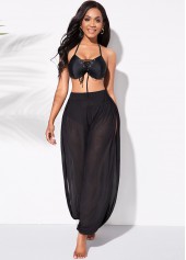 Black swimwear,Plain Color swimwear,ROTITA Mesh Cutout Leg High Waisted Beach Pants