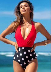 ROTITA Halter Polka Dot One Piece Swimwear