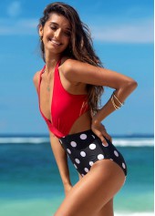 Red swimwear,Dot swimwear,ROTITA Halter Polka Dot One Piece Swimwear