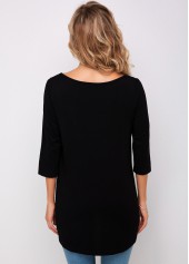 Black tops,Contrast Color tops,ROTITA 3/4 Sleeve Lace Stitching Decorative Button T Shirt