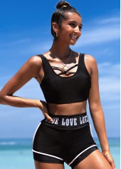 Rotita-Bikini-Set mit überkreuzten Trägern und Buchstabenmuster und hoher Taille