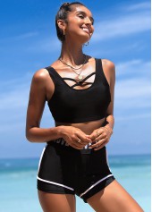 Black swimwear,Letter swimwear,ROTITA Cross Strap Letter Print High Waisted Bikini Set