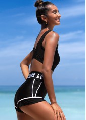 Black swimwear,Letter swimwear,ROTITA Cross Strap Letter Print High Waisted Bikini Set