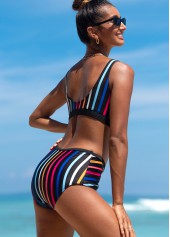 Striped swimwear,ROTITA Ladder Cutout Rainbow Stripe Bikini Set