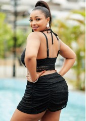 Black plus size,Plain Color plus size,ROTITA Lace Stitching High Plus Size Waisted Bikini Set