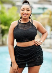 ROTITA Lace Stitching High Plus Size Waisted Bikini Set