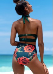 Floral swimwear,ROTITA Floral Print High Waist Halter Bikini Set