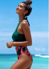 Floral swimwear,ROTITA Floral Print High Waist Halter Bikini Set