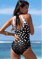 Dot swimwear,ROTITA Cutout Back Polka Dot One Piece Swimwear