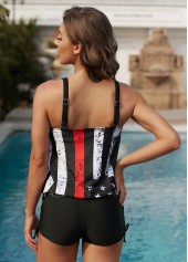 Multi Color swimwear,Flag swimwear,ROTITA Spaghetti Strap American Flag Print Tankini Set
