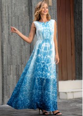 Sky Blue dresses,Tie Dye dresses,Vacation dresses,Vacation dresses,ROTITA Tie Dye Print Sleeveless V Back Maxi Dress