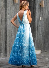 Sky Blue dresses,Tie Dye dresses,Vacation dresses,Vacation dresses,ROTITA Tie Dye Print Sleeveless V Back Maxi Dress