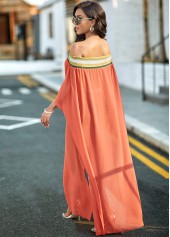 Brick Red tops,Striped tops,ROTITA Off Shoulder High Slit Striped Blouse