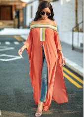 ROTITA Off Shoulder High Slit Striped Blouse