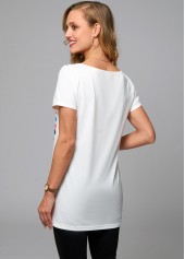 White tops,Geometric tops,ROTITA Short Sleeve Geometric Print T Shirt