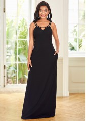 Black dresses,Plain Color dresses,ROTITA Cutout Neck Spaghetti Strap Maxi Dress
