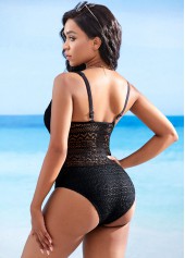 Black swimwear,Plain Color swimwear,Spaghetti Strap Mesh Deep V Neck One Piece Swimwear