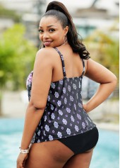 Black plus size,Tribal plus size,ROTITA Tribal Print Plus Size Spaghetti Strap Tankini Set 