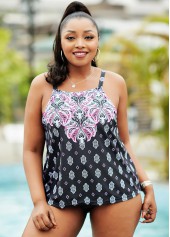Black plus size,Tribal plus size,ROTITA Tribal Print Plus Size Spaghetti Strap Tankini Set 