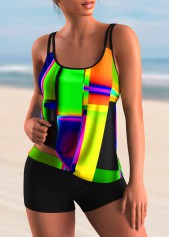 Multi Color swimwear,Dazzle Colorful swimwear,ROTITA Colorful Printed Spaghetti Strap Tankini Set