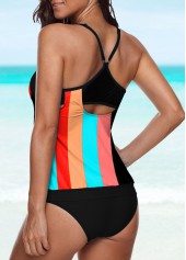Multi Color swimwear,Rainbow Color swimwear,Striped swimwear,ROTITA Criss Cross Multi Color Striped Tankini Set