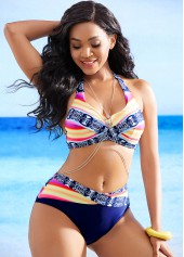 Halter Rainbow Stripe Tie Back Bikini Set  