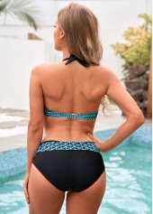 Green swimwear,Geometric swimwear,Halter Geometric Print Mid Waist Bikini Set 