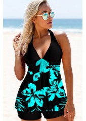ROTITA Halter Floral Print Keyhole Back Swimdress and Shorts