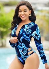 Multi Color swimwear,Plants swimwear,Long Sleeve Zipper Feathers Print Surfing Suit