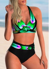 Green swimwear,Dazzle Colorful swimwear,ROTITA Colorful Printed High Waisted Bikini Set