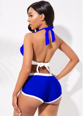 Royal Blue swimwear,Contrast Color swimwear,ROTITA Contrast Halter Knot Detail Bikini Set