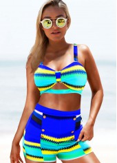 Royal Blue swimwear,Geometric swimwear,ROTITA High Waisted Geometric Print Colorful Bikini Set	