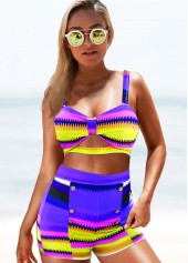 Purple plus size,Geometric plus size,ROTITA Plus Size Colorful Geometric Print High Waisted Bikini Set