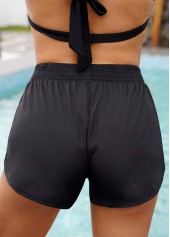 Black swimwear,Plain Color swimwear,ROTITA Solid Mid Waist Dolphin Hem Shorts