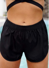 Black swimwear,Plain Color swimwear,ROTITA Solid Mid Waist Dolphin Hem Shorts