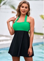 Contrast Halter Tie Back One Piece Swimdress