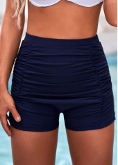 High Waisted Navy Blue Ruched Swim Shorts