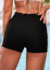 Black swimwear,Plain Color swimwear,ROTITA Ruched High Waisted Black Swim Shorts