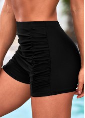 Black swimwear,Plain Color swimwear,ROTITA Ruched High Waisted Black Swim Shorts