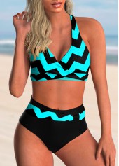 ROTITA Criss Cross Back Geometric Print Bikini Set