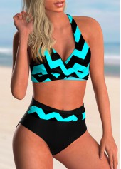 Cyan swimwear,Geometric swimwear,ROTITA Criss Cross Back Geometric Print Bikini Set