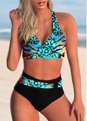 ROTITA Criss Cross Back Animal Pattern Bikini Set 