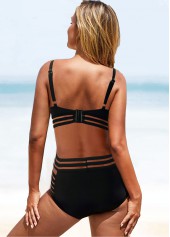 Black swimwear,Plain Color swimwear,High Waisted Sheer Mesh Bikini Set
