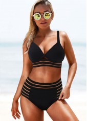 Black swimwear,Plain Color swimwear,High Waisted Sheer Mesh Bikini Set