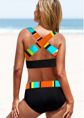 Multi Color swimwear,Rainbow Color swimwear,Striped swimwear,ROTITA Criss Cross Back Rainbow Stripe Bikini Set 