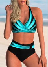 ROTITA High Waisted Cross Strap Printed Bikini Set