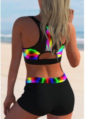 Multi Color swimwear,Dazzle Colorful swimwear,ROTITA Mesh Stitching Rainbow Color Printed Bikini Set