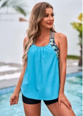 Cyan swimwear,Floral swimwear,Wide Strap Floral Print Tankini Set