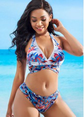 Multi Color swimwear,Floral swimwear,Tie Back Cross Front Halter Bikini Set 