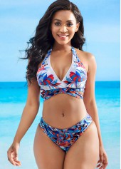 Multi Color swimwear,Floral swimwear,Tie Back Cross Front Halter Bikini Set 